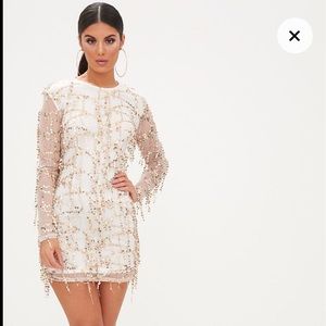 Rose Gold Sequin Detail Long Sleeve Bodycon Dress